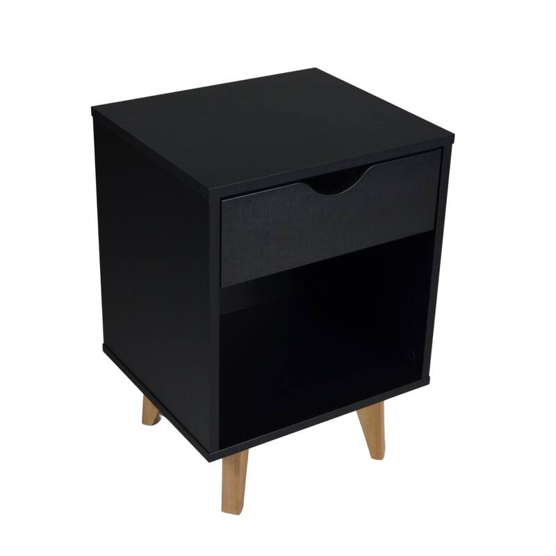 24-Inch Wood 2-Drawer Nightstand Modern Bedside or End Table with Storage - Black