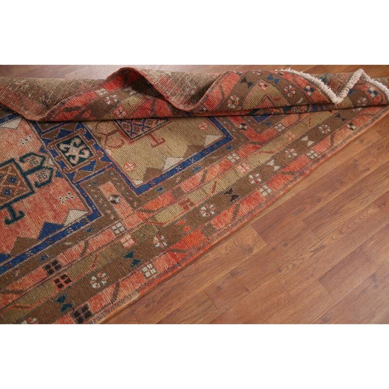 Geometric Ardebil Persian Vintage Runner Rug Hand-knotted Wool Carpet - 3'6" x 10'0"