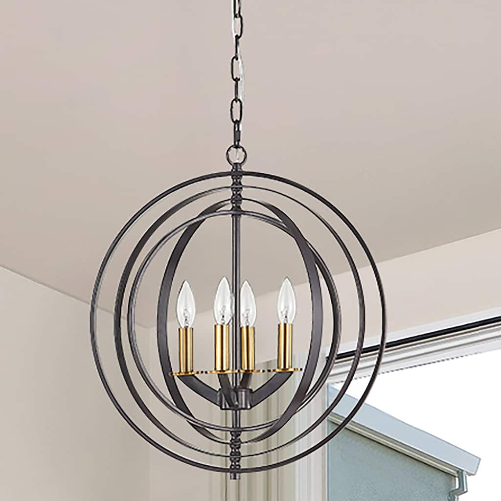 Jayce Gold+Bronze 4-Light Ring Pattern Metal Orb Hanging Chandelier