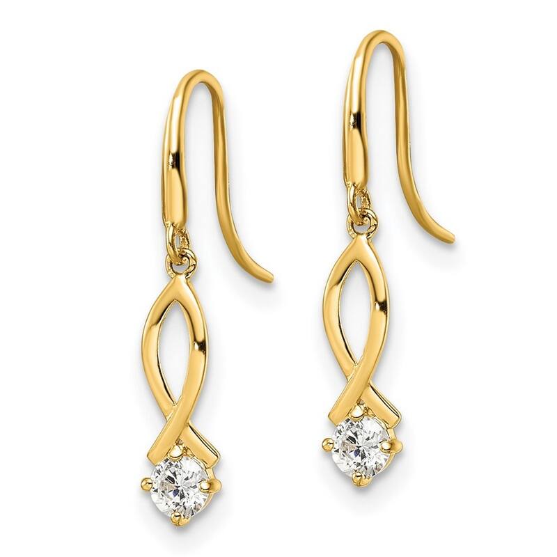 Curata 14k Gold CZ Cubic Zirconia Long Drop Dangle Earrings - 22.25x3.95mm Wide