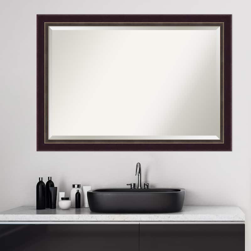 Beveled Wood Bathroom Wall Mirror, Signore Bronze - Outer Size: 40 x 28 in