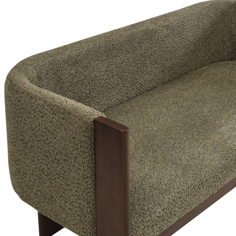 Simple Loveseat Green Walnut Sofa Couch with Track Armrests, 2-Seater Settee Sofa Couch with Wood Legs