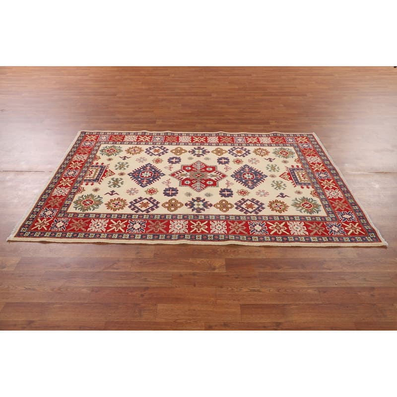 Ivory Kazak Accent Rug Hand-Knotted Wool Carpet - 4'1" x 6'4"