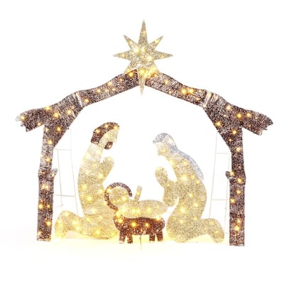 6ft Brown Roof LED Lights Nativity Scene Garden Jesus Decoration