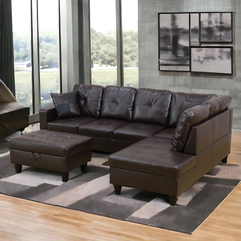 KISRAIS 103" Wide 3-Piece Vegan Leather Sectional Sofa Set - 103.5"W*74.5"D*35"H