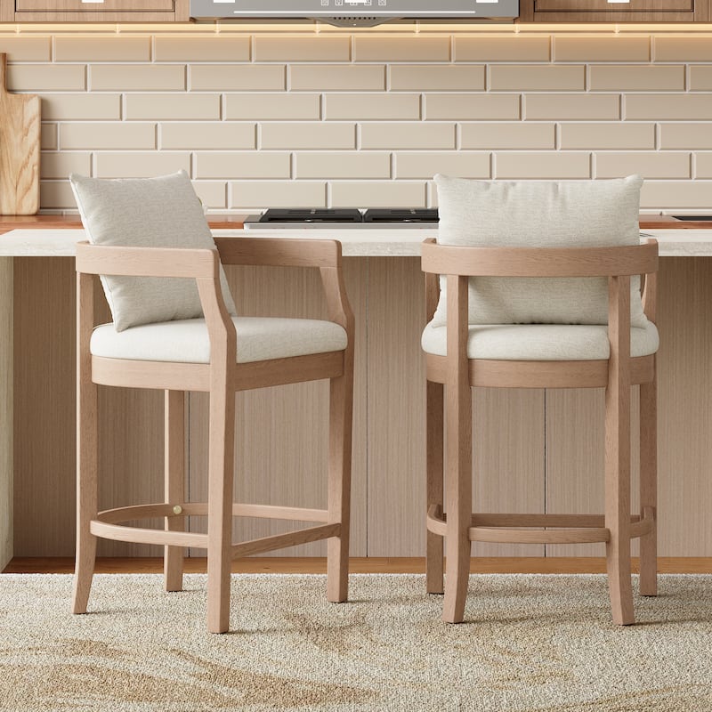 Christopher Knight Home - Rosdale Modern Upholstered Counter Height Bar Stool with Armrests, Padded Seat & Backrest, Set of 2 - Natural Finish