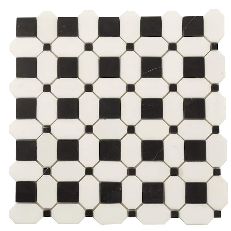 Apollo tile 12 x 12 Noir Luxe Polished Eastern Black Thassos White Marble Tile (5.08 sq ft/case) - 5 Pack