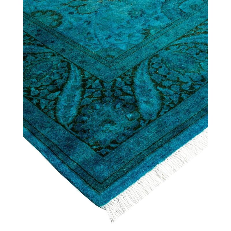 Overton Hand Knotted Wool Vintage Inspired Modern Contemporary Overdyed Blue Area Rug - 6' 0" x 9' 4"