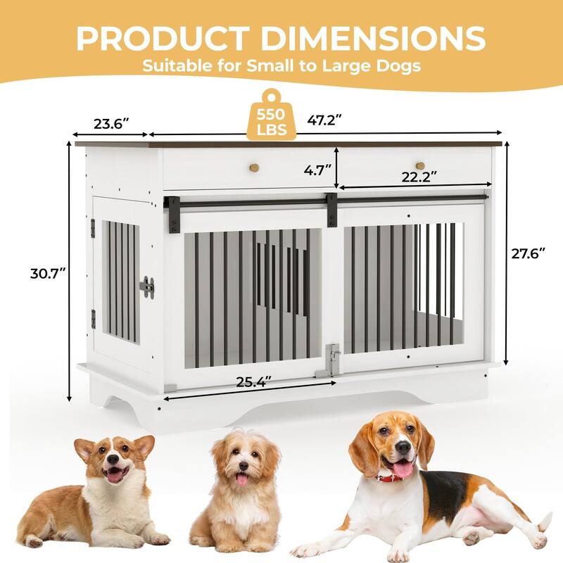 47" Dog Crate Furniture,Dog Crate Table with Drawers & Divider