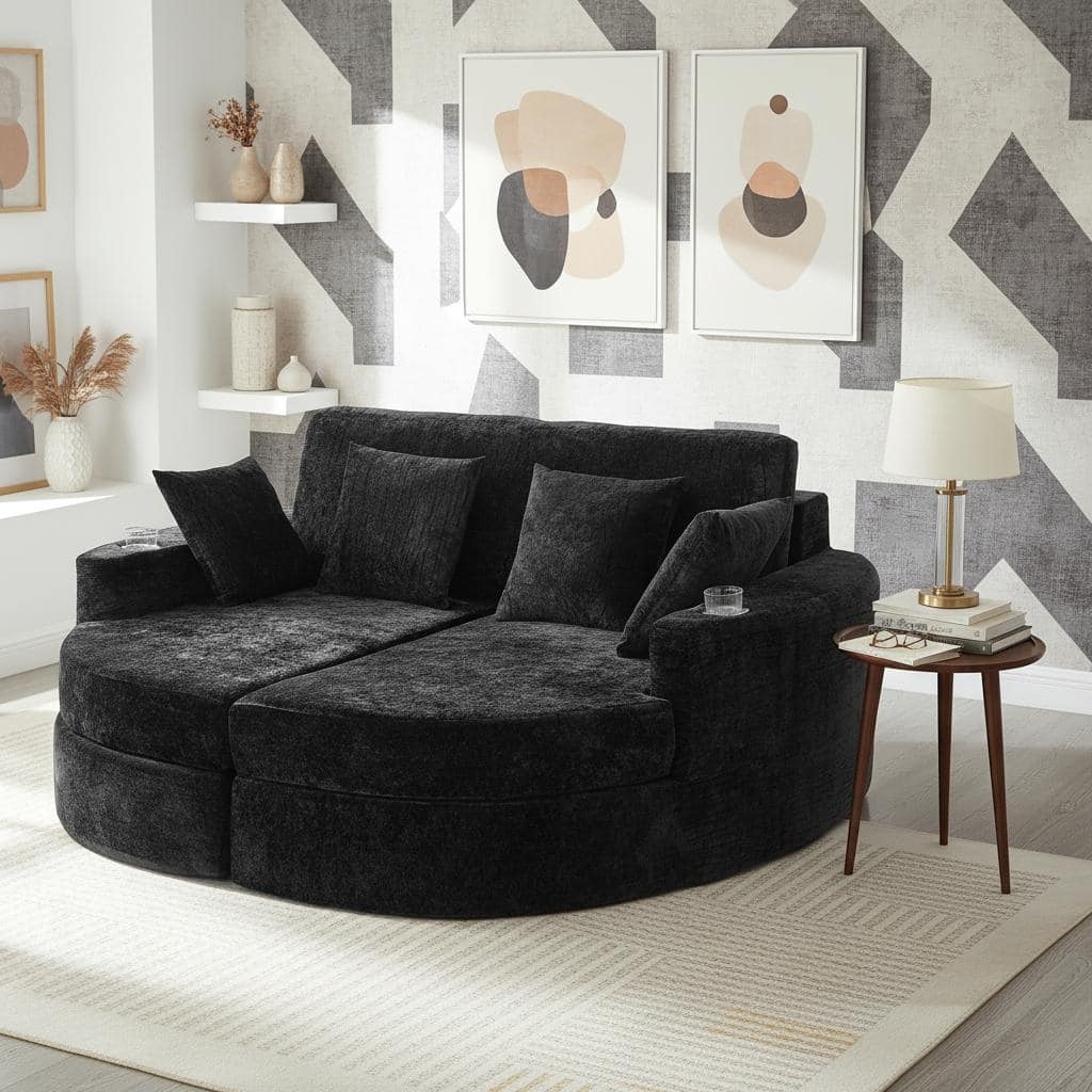 Ultra-Plush Dual-Chaise Sofa Bed with Cup Holders by Harper&Bright Designs