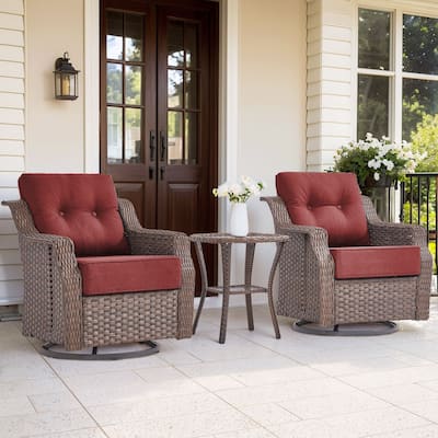 3 Pieces Swivel Chairs with Side Table - Grey Cushion - Brown