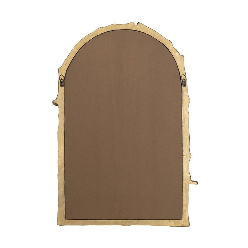 24" x 34" Arched Magnesian Wall Mirror with Gold Botanical and Bird Motifs