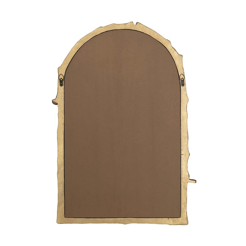 Arched Magnesian Wall Mirror - Gold Botanical & Bird Motifs