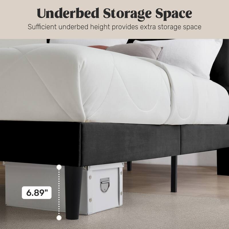 Upholstered Platform Bed Frame with Vertical Stripe Headboard