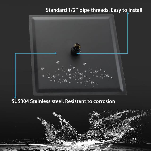 Kichae Square Stainless Steel Rain Shower Head with Silicone Nozzle