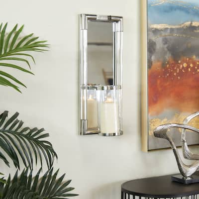 Modern Stainless Steel Geometric Wall Sconce with Mirrored Backing - Silver or Gold