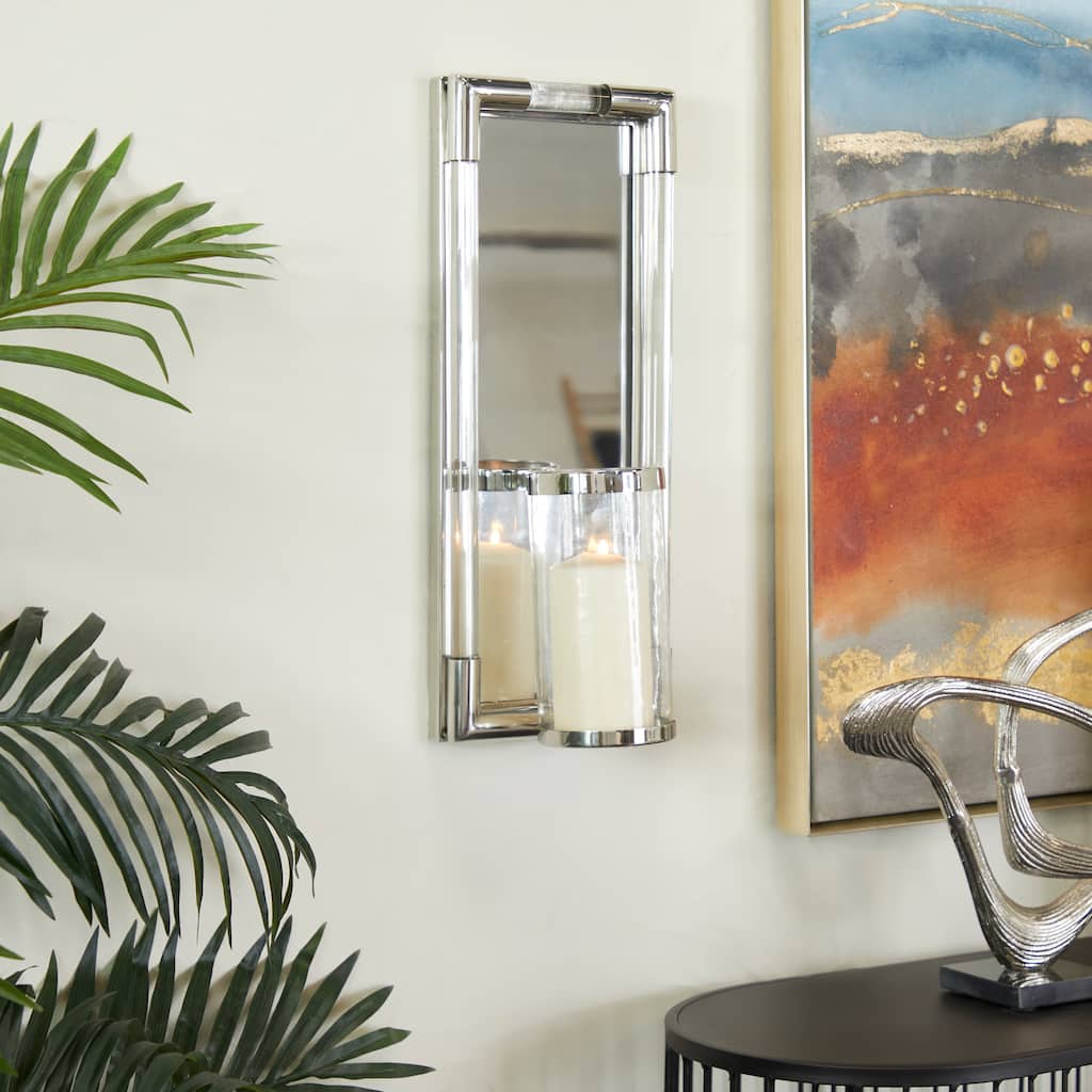 Modern Stainless Steel Geometric Wall Sconce with Mirrored Backing - Silver or Gold