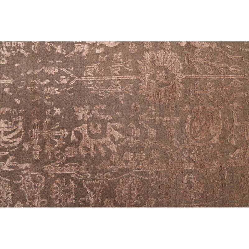 ECARPETGALLERY Hand-knotted Heritage Brown, Taupe Silk, Wool Rug - 2'6 x 13'10