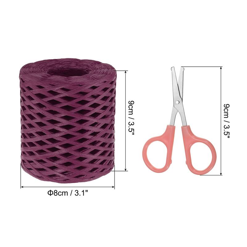 Raffia Ribbon, Natural Raffia String with Scissor, 218 Yards - Burgundy