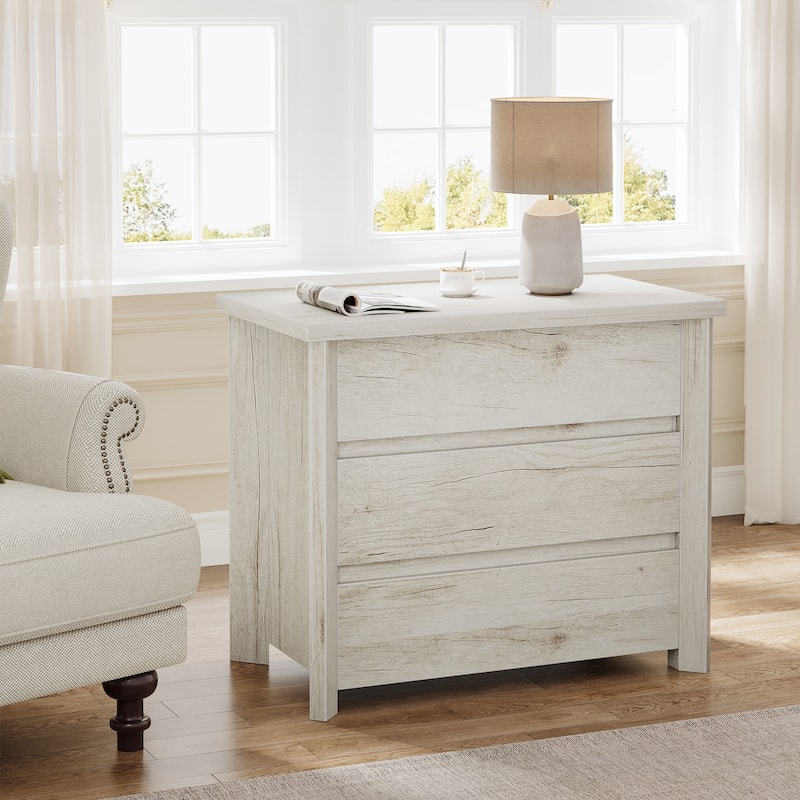 Oversized 3-Drawer Wood Nightstand, Large Storage Night Stand for Bedroom