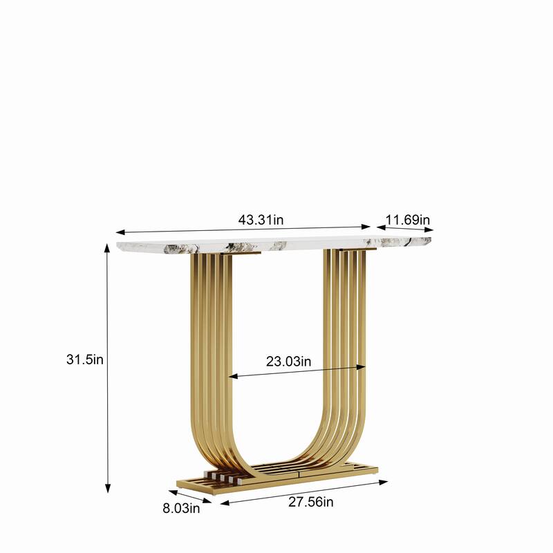 Modern 43.31" Console Table with Wooden Imitation Marble Top for Living Room or Sofa Area Configuration
