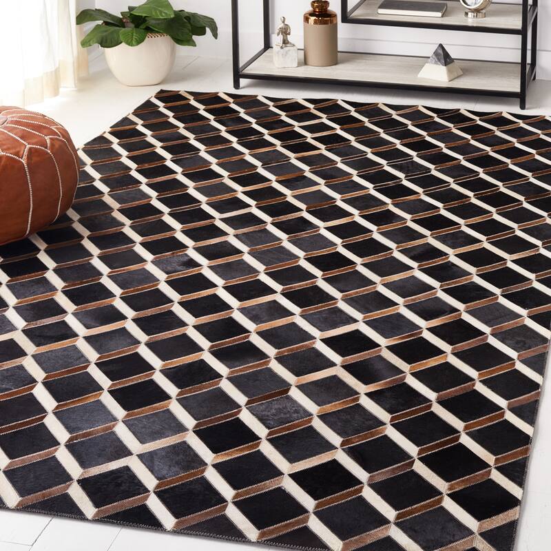 SAFAVIEH Handmade Studio Leather Nikia Mid-Century Modern Rug - 3' x 5' - Black/Brown