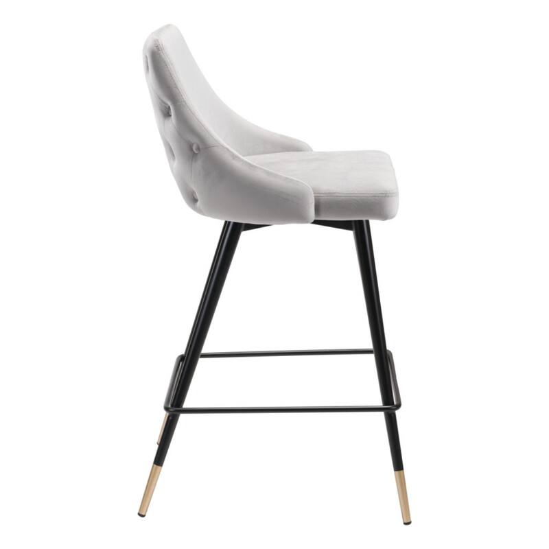 Modern Velvet Upholstered Counter Height Bar Stool with Steel Tripod Base and Footrest - 36.4”H x 18.5”W x 20.9”D