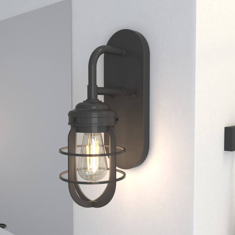 Hunter Starklake 1-Light Wall Sconce, Industrial, Caged, Rustic, Damp Rated - Noble Bronze - Noble Bronze