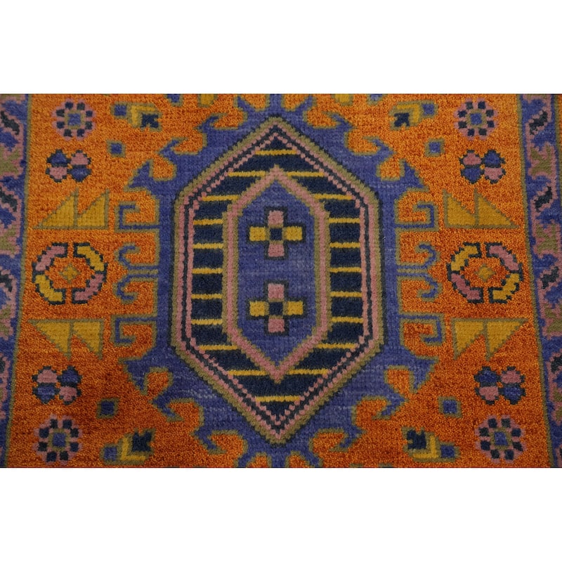 Hand-knotted Traditional Wool Orange Geometric Area Rug Oriental Carpet - 8' 2'' X 2' 8''