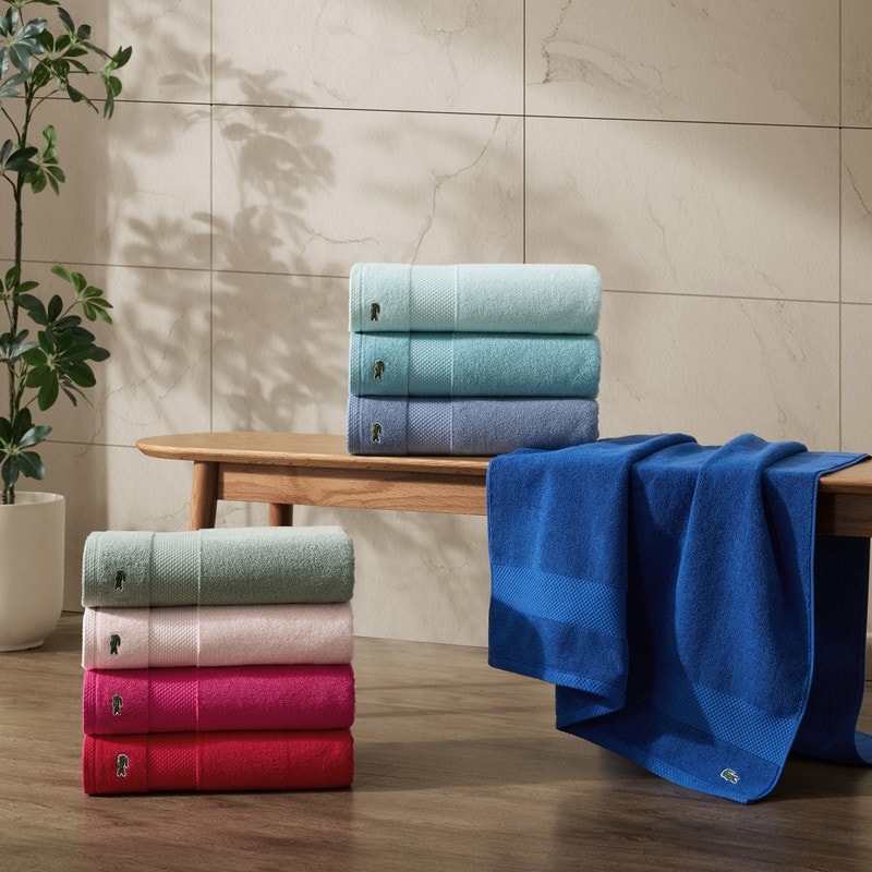 Lacoste Heritage Anti-Microbial Supima 100% Cotton Bath Towel, Hand Towel, Wash Cloth, and Bath Sheet - Assorted Colors