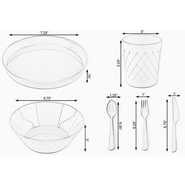 dimension image slide 1 of 2, 24-Piece Kids Plastic Dinnerware Set, Service for 4 with Plates, Bowls, Cups, Forks, Knives, Spoons, Reusable Tableware