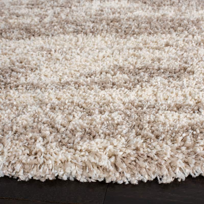 SAFAVIEH Hudson Shag Lulzime Modern Abstract 2-inch Thick Rug - 4' Round - Ivory/Beige - Round