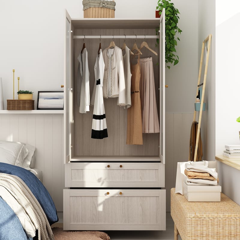 Combo Elegant Light Gray Wardrobe Modular Closet Configuration Armoire - 31.5x70.9Inch