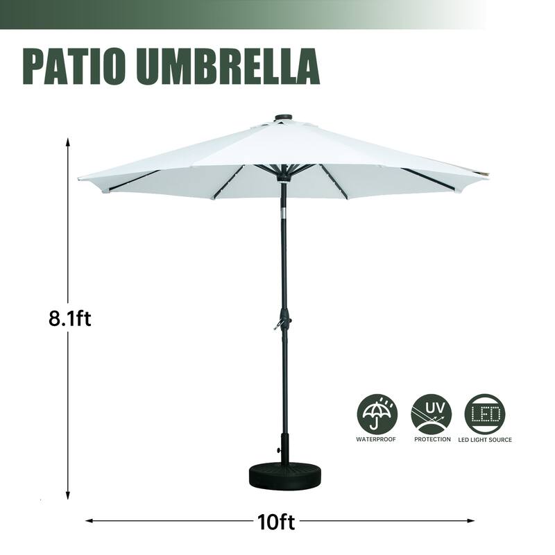 Autlaycil 10ft Solar LED lights Outdoor Patio Umbrella With Base