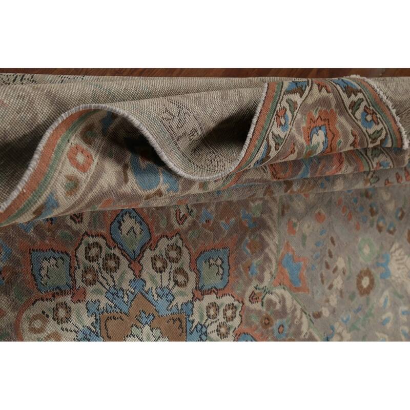 Floral Gray Tabriz Persian Antique Area Rug Handmade Wool Carpet - 8'2"x 11'1"