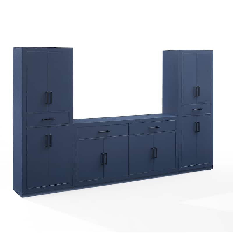 Crosley Isla 3-Piece Sideboard And Pantry Set- Sideboard & 2 Pantries - Navy