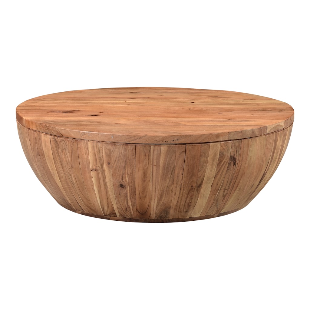 NADAAL STUDIOS Lenora Coffee Table, Round Solid Acacia Wood with Swivel Top and Storage, Natural Finish