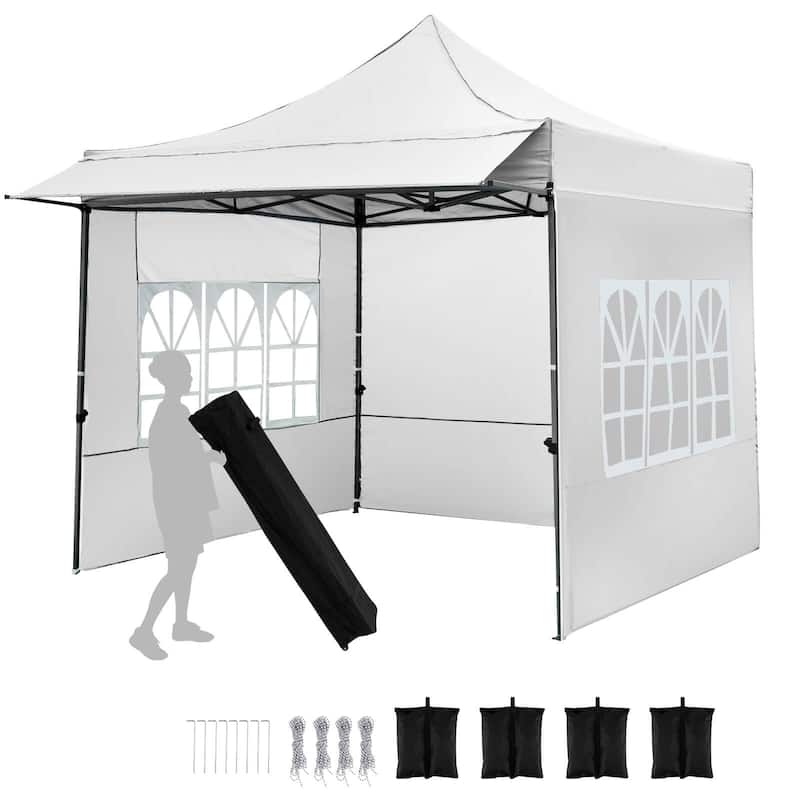 Costway 10 x 10 FT Pop up Canopy Tent with Sidewalls & Awning, Wheeled - See Details - White