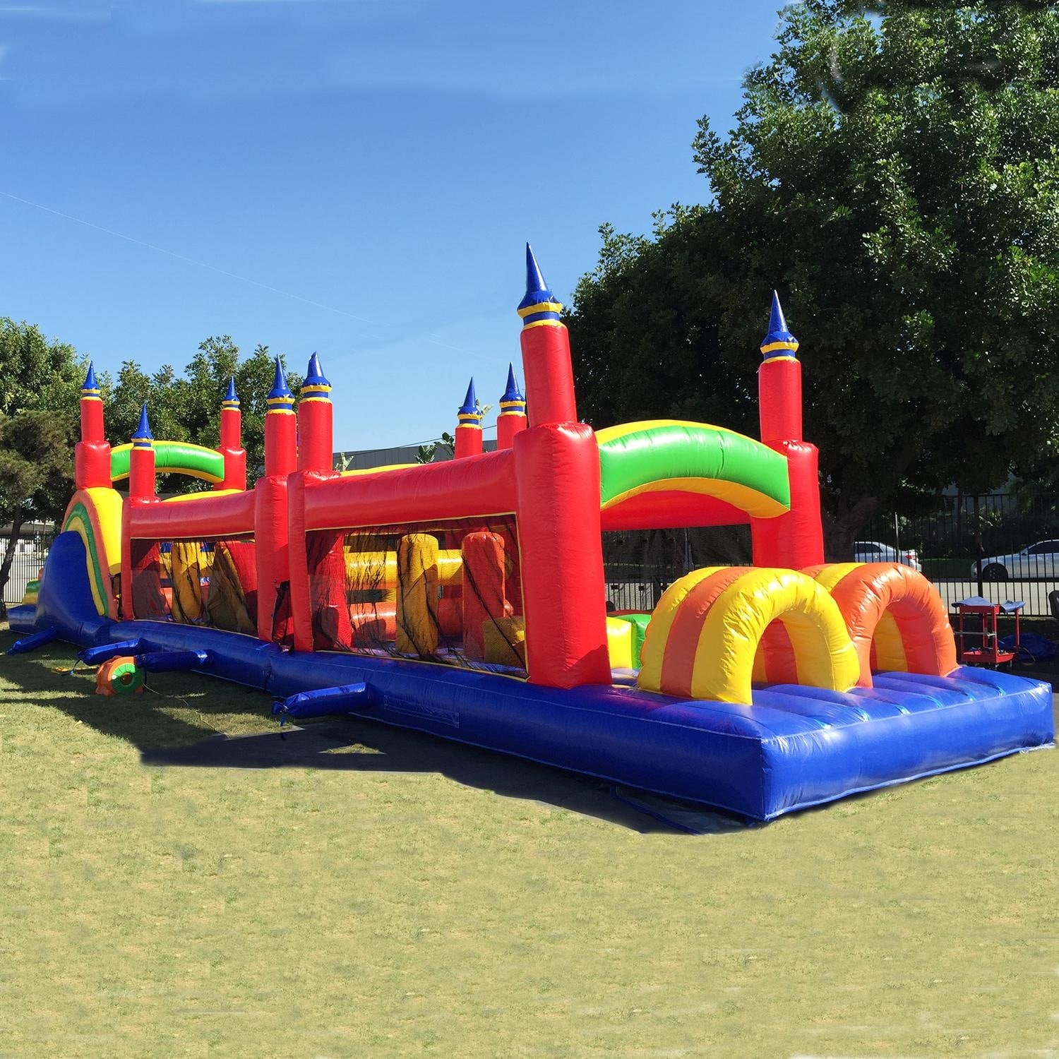 JumpOrange Rainbow Titan Commercial Grade Bounce House Obstacle Course w/ Slide for Kids and Adults (with Air Blower)