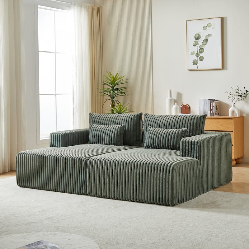 Roomfitters 87" Modern Corduroy Lounge Chaise, Cloud Plush Loveseat Sofa, No Assembly Reclining Sleeper Sofa