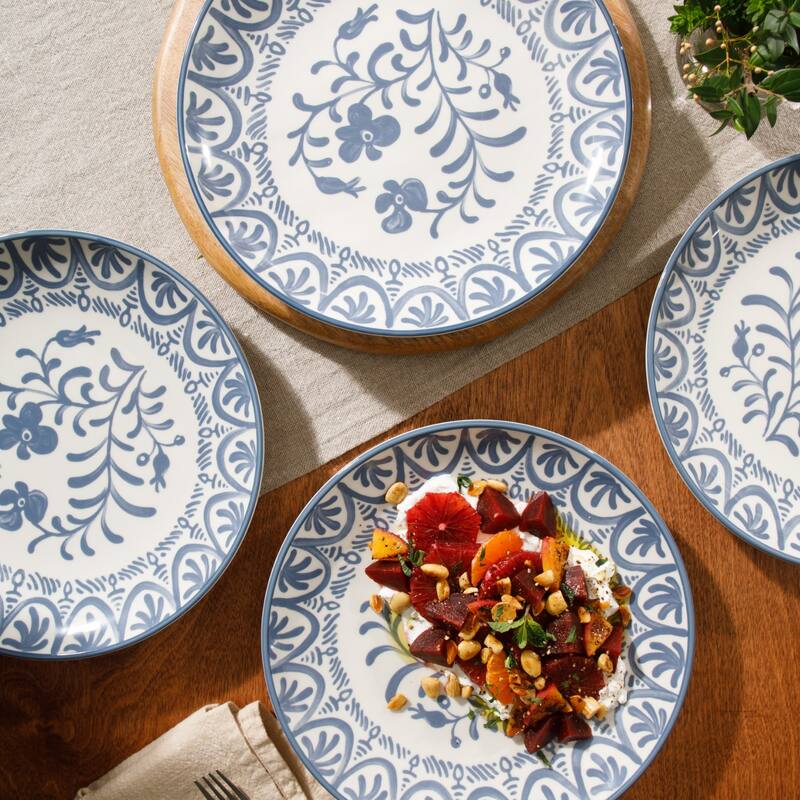 Bloomhouse - 2-Time Oprah's Favorite Things - Valencia Flor 4 Piece 10.75" Dinner Plate Set, Stoneware Floral Decal Design
