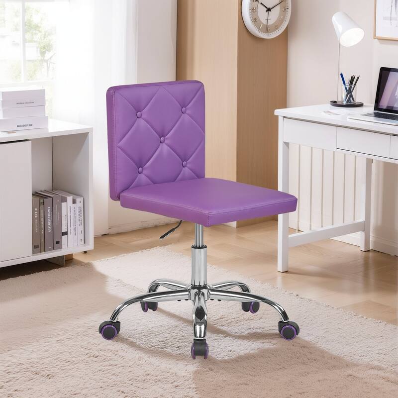 Javlergo Armless Office Desk Chair PU Leather Mid-Back Adjustable Height 360° Rolling Swivel 10 Colors Available Office Chair - Purple