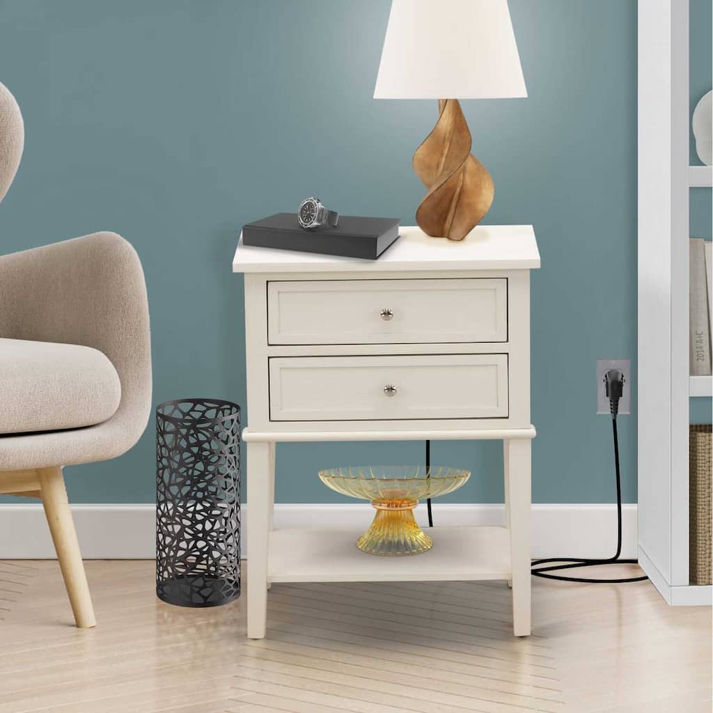 Modern End Table with 2 Drawers - Rectangle Nightstand for Bedroom - 16x22 Inch - 28