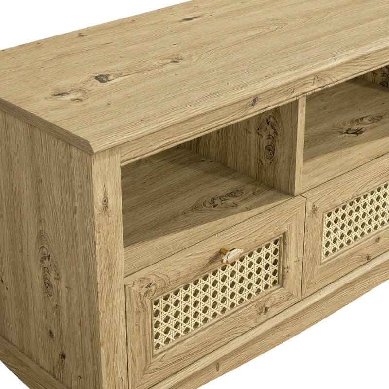 55-inch Rustic Wood TV Stand with Wicker Door Design for TVs up to 65"