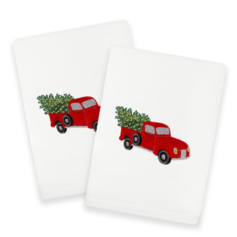 Authentic Hotel and Spa Christmas Truck 2 PC Hand Towel Set - White