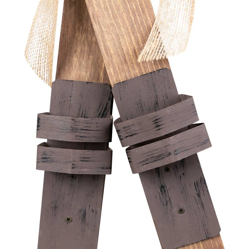 Snow Skis with Burlap Bow Wooden Christmas Decoration - 23.5"