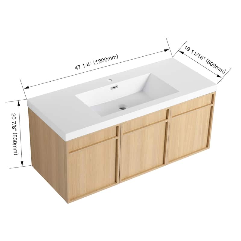 BNK 48/60 inch Wall-Mounted Bathroom Vanity With Sink, Floating Bathroom Vanity with Soft Close Doors