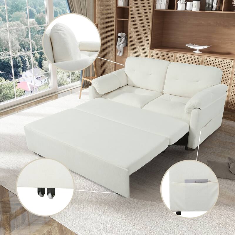 Multi-Functional Chenille Loveseat Sofa Convertible Pull Out Queen Size Sofa Bed with Thickened Cushions and Side Pockets