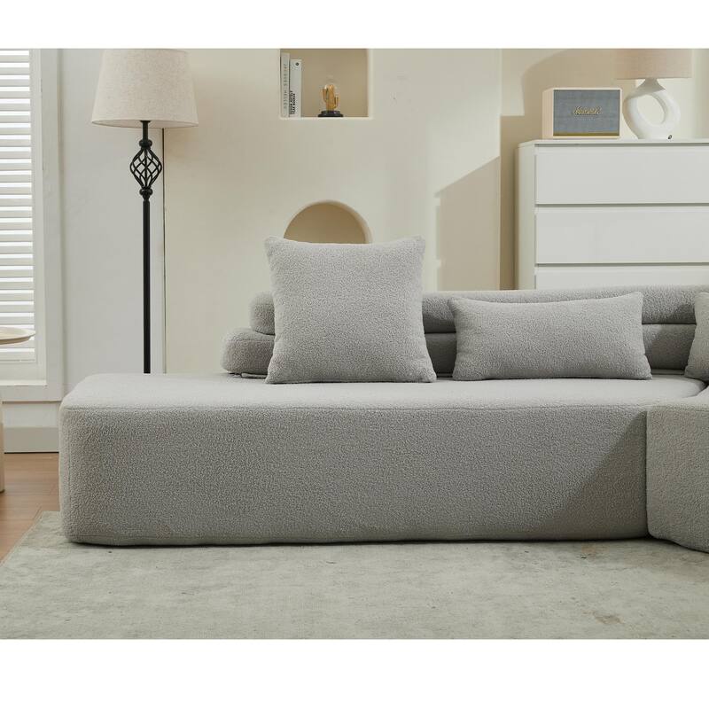 128" Cloud Sectional Sofa, Fabric Upholstered Couch with Deep Seat, Modern Couches No Assembly for Apartment Living Room