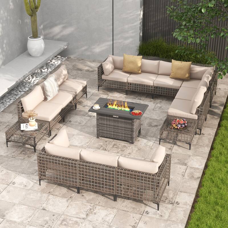 12 - Person Outdoor Sectional Seating Group with Fire Pit